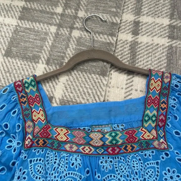 Johnny Was embroidered peasant top in Azure Blue - Picture 3 of 12